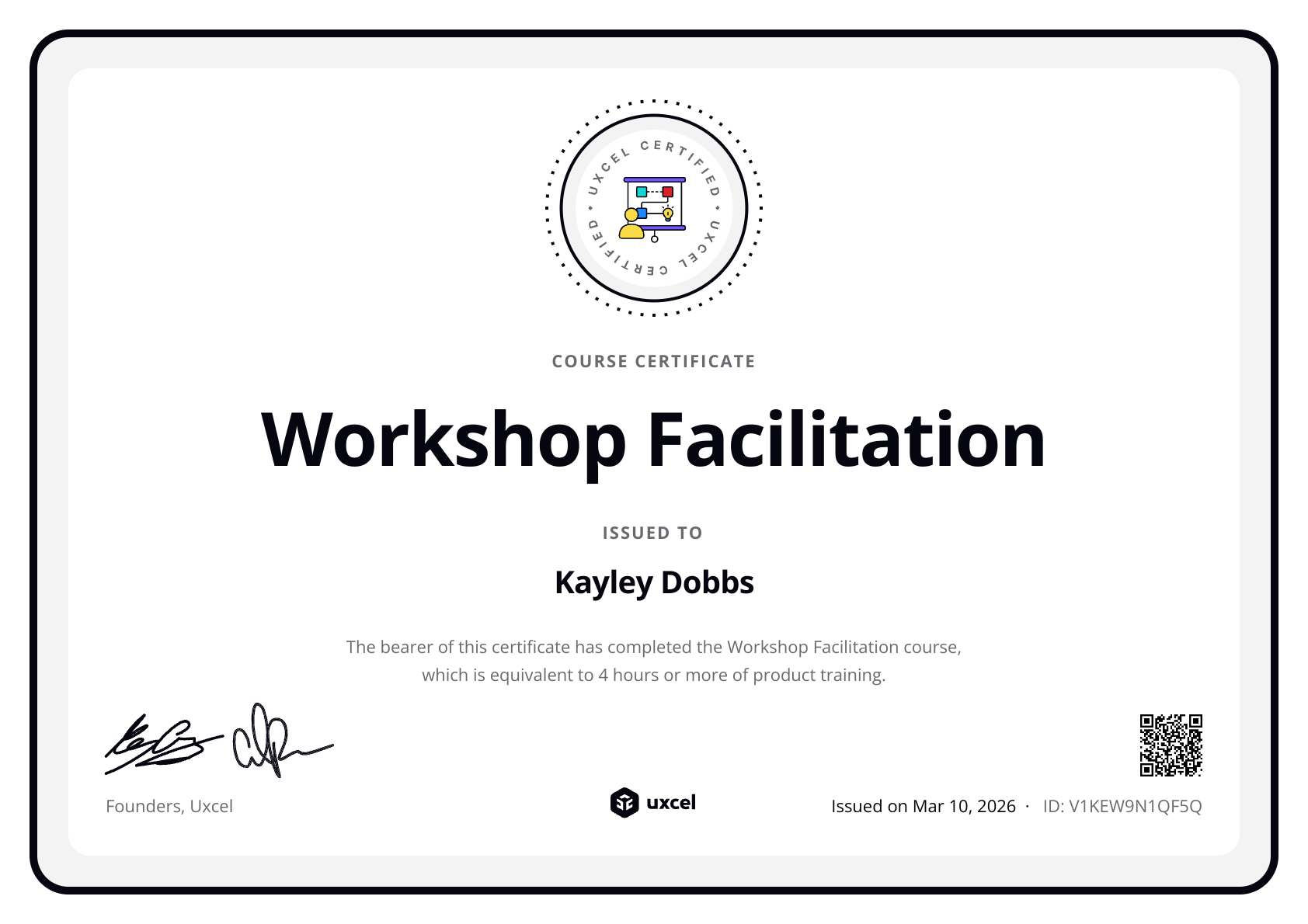 Kayley Dobbs's certificate